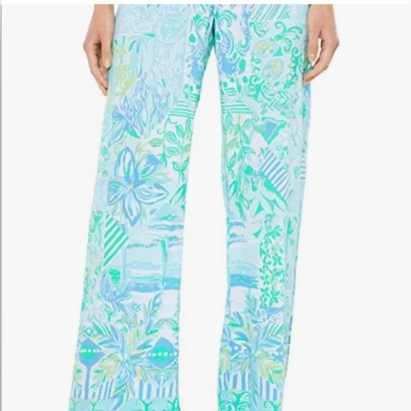 EUC Lilly Pulitzer Bal-Harbour Whisper Blue Mid-Rise Wide Leg Palazzo Pants - Picture 5 of 15